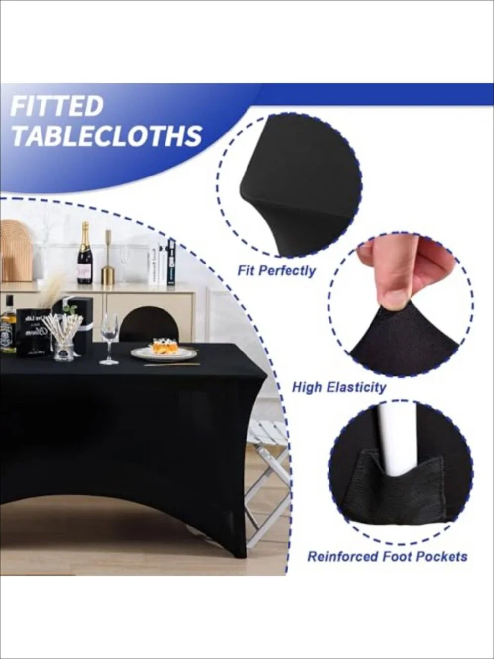 Spandex Fitted Table Cover 8FT Rectangle Stretch Tablecloth